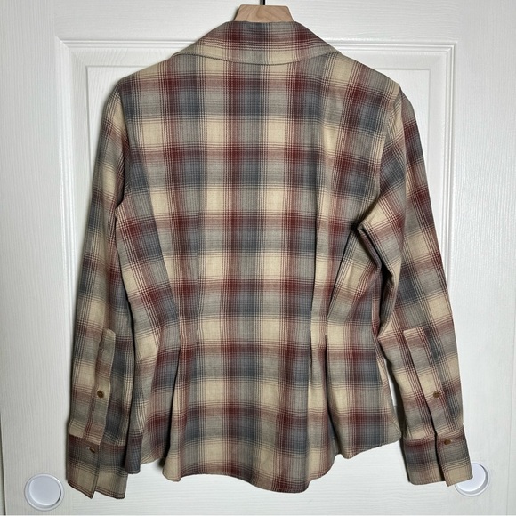 Zara Women’s Small Top Plaid Check Brown Collard Button Up Shirt Padded Western - Picture 4 of 15